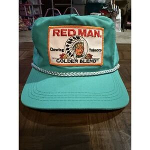 Vintage Red Man Golden Blend Rope Trucker Hat Teal Kati Tobacco Promo 80s